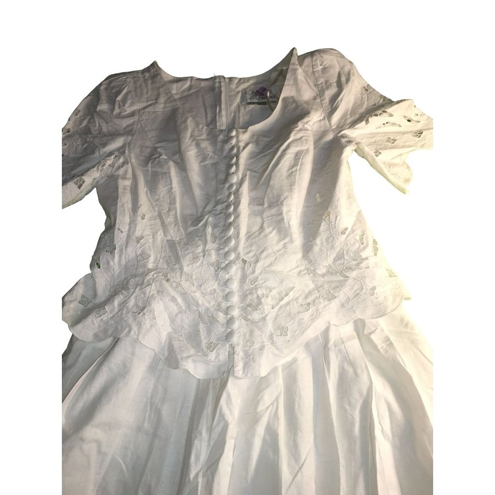 Vintage Sarah Elizabeth Cotton White Dress size 14 Embroidered Cut Outs